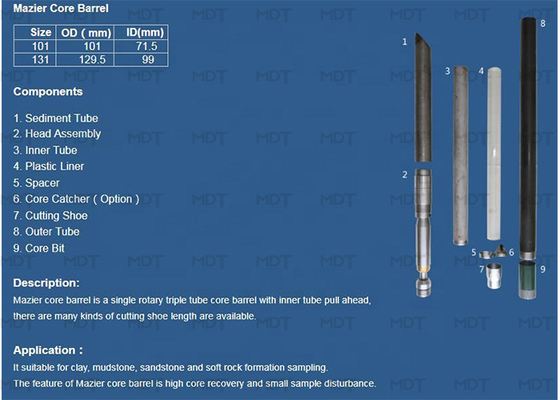 Muestreador de Mazier triple giratorio individual de 101 mm para arenisca y roca blanda